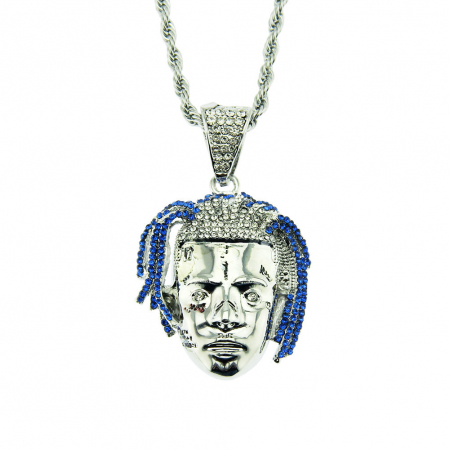 Bijuterii barbati - Lantisor model Rope Hip Hop cu pandantiv in forma de avatar rapper, pietre zirconiu, otel inoxidabil placat cu aur 18K, Tessero, argintiu