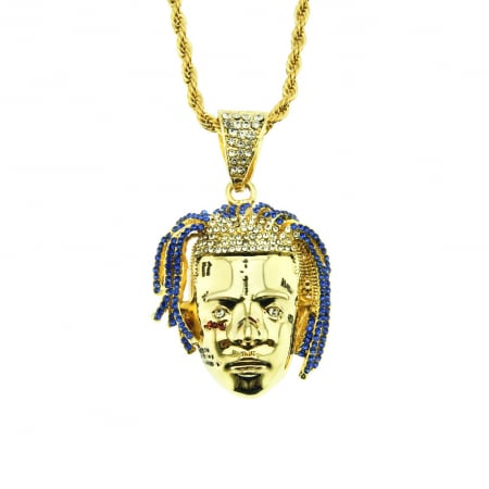 Lantisor model Rope Hip Hop cu pandantiv in forma de avatar rapper, pietre zirconiu, otel inoxidabil placat cu aur 18K, Tessero, auriu [1]