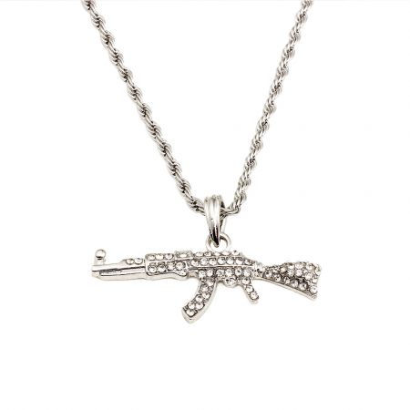 Lantisor Rope cu pandantiv Ak47, insertii de zirconiu, placat cu aur 18K, argintiu [2]