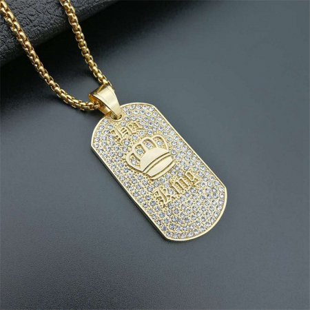 Lantisor si pandantiv placuta identificare nume "King", pietre zirconiu, otel inoxidabil, placat cu aur 18K, auriu [1]