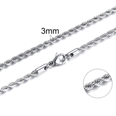 Lantisor simplu model Rope chain din otel inoxidabil, placat cu aur 18K, 60cm, Tessero, argintiu [1]