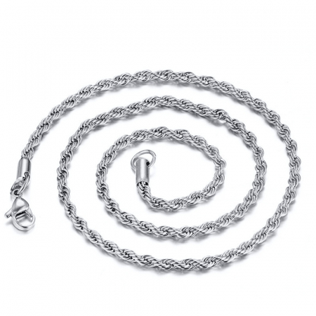 Bijuterii barbati - Lantisor simplu model Rope chain din otel inoxidabil, placat cu aur 18K, 60cm, Tessero, argintiu