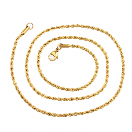 Lantisor simplu model Rope din otel inoxidabil, placat cu aur 18K, 60cm, auriu [3]