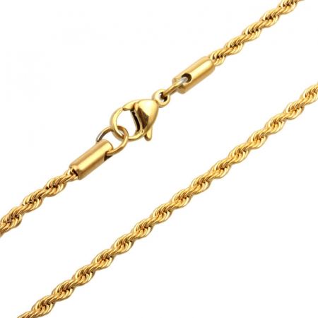 Lantisor simplu model Rope din otel inoxidabil, placat cu aur 18K, 60cm, auriu [2]