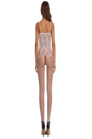 Lenjerie sexy - Lenjerie sexy de dama, body, model plasa cu dantela tip costum erotic, marime universala, alb