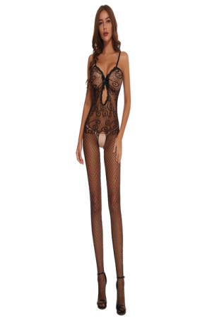 Lenjerie sexy de dama, body, model plasa cu dantela tip costum erotic, marime universala, negru [2]