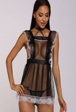 Lenjerie sexy de dama, model costum de menajera erotic, marime universala, Tessero, negru [1]