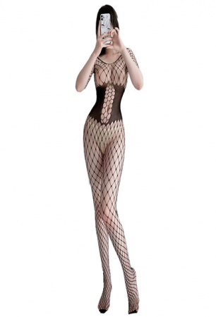 Lenjerie sexy - Lenjerie sexy de dama, model plasa body stockings si corset, Tessero, marime universala, negru