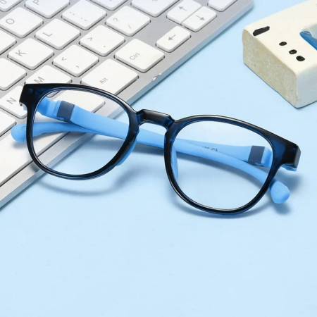 Ochelari de protectie calculator din silicon flexibil pentru copii, fara dioptrii, lentile transparente, antireflex, anti lumina albastra, Tessero, albastru [1]