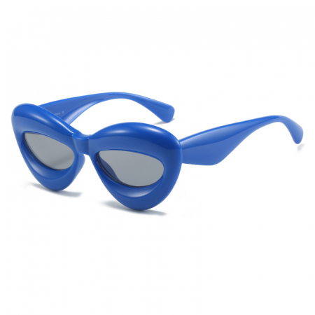Ochelari de soare dama - Ochelari de soare Cat-Eye umflati, model in forma de buze, unisex, oversize, protectie UV400, Tessero, albastru