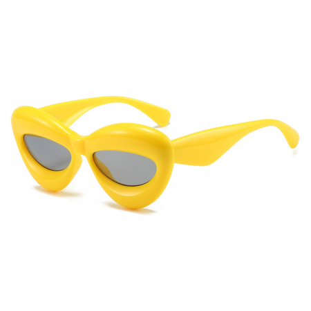 Ochelari de soare dama - Ochelari de soare Cat-Eye umflati, model in forma de buze, unisex, oversize, protectie UV400, Tessero, galben
