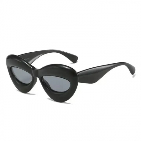Ochelari de soare dama - Ochelari de soare Cat-Eye umflati, model in forma de buze, unisex, oversize, protectie UV400, Tessero, negru