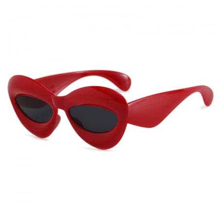Ochelari de soare dama - Ochelari de soare Cat-Eye umflati, model in forma de buze, unisex, oversize, protectie UV400, Tessero, rosu