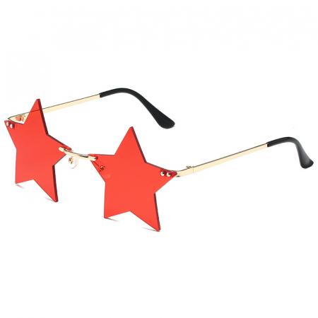 Ochelari de soare dama - Ochelari de soare cu lentile in forma de stea, unisex, pentru petreceri, protectie UV400, rosu