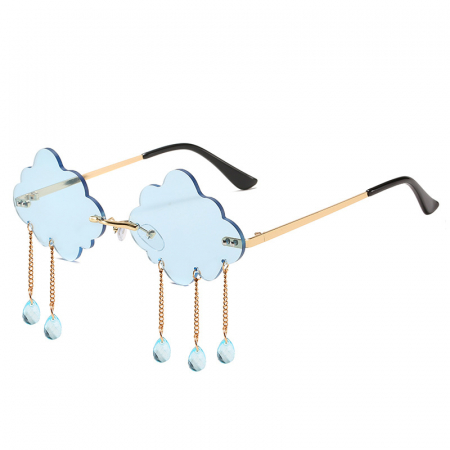 Ochelari de soare dama - Ochelari de soare cu model lentila in forma de nor, pentru petreceri, protectie UV400, Tessero, albastru