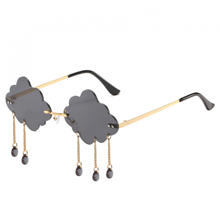 Ochelari de soare dama - Ochelari de soare cu model lentila in forma de nor, pentru petreceri, protectie UV400, Tessero, negru