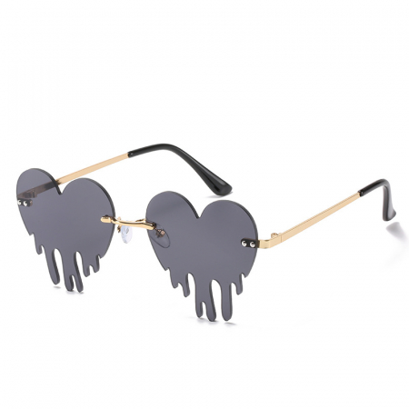 Ochelari de soare dama - Ochelari de soare cu model, lentile in forma de inima, rama metalica, protectie UV400, negru si auriu