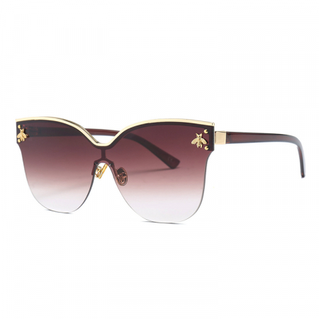 Ochelari de soare dama - Ochelari de soare dama Cat-Eye, model cu albinuta, protectie UV400, Tessero, maro si auriu