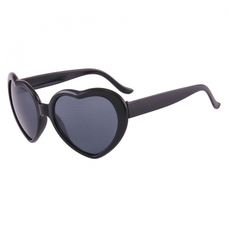 Ochelari de soare dama - Ochelari de soare dama cu efect de inima 3D, difractia luminii in forma de inima, Tessero, negru