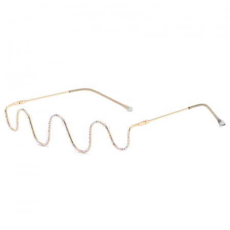 Ochelari de soare dama fara lentile, decorata cu pietre zirconiu, rama metalica, Tessero, auriu [2]