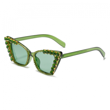 Ochelari de soare dama - Ochelari de soare dama, model Cat Eye , decorata cu pietre zirconiu, UV400, verde, Tessero