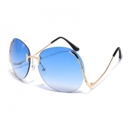 Ochelari de soare dama - Ochelari de soare dama, model Oversize cu brate curbate, protectie UV400, Tessero, lentila albastra