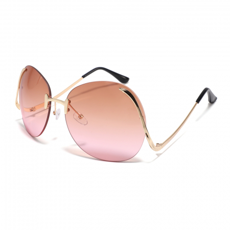 Ochelari de soare dama - Ochelari de soare dama, model Oversize cu brate curbate, protectie UV400, Tessero, lentila roz