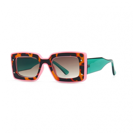Ochelari de soare dama - Ochelari de soare dama, model retro Square, animal print, protectie UV400, Tessero, verde si roz