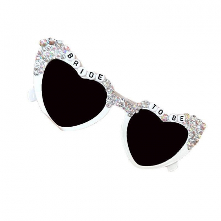 Ochelari de soare dama - Ochelari de soare dama, model tip Cat-Eye, lentila in forma de inima, petrecerea burlacitelor, Bride To Be, protectie UV400, Tessero, alb