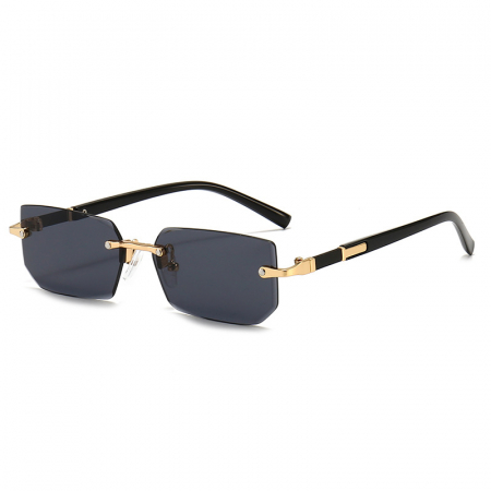 Ochelari de soare barbati - Ochelari de soare dreptunghiulari, model Retro Vintage, fara rama, protectie UV400, unisex, Tessero, negru si auriu