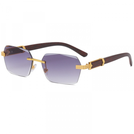 Ochelari de soare barbati - Ochelari de soare dreptunghiulari, model Vintage, imitatie lemn, protectie UV400, unisex, Tessero, maro si auriu