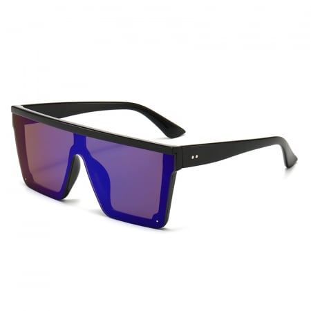 Ochelari de soare barbati - Ochelari de soare dreptunghiulari, oversize, UV400, Tessero, lentile cu tenta albastra, negru