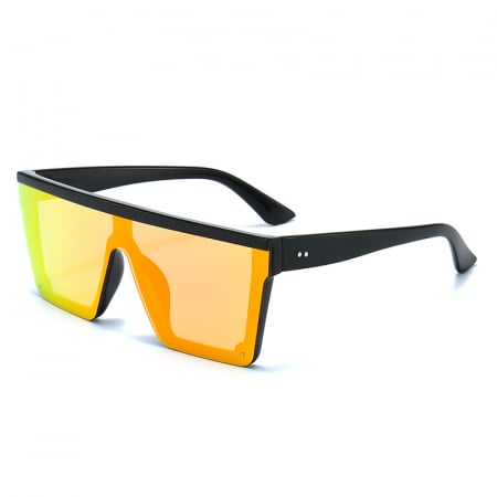 Ochelari de soare barbati - Ochelari de soare dreptunghiulari, oversize, UV400, Tessero, lentile cu tenta galbena, negru