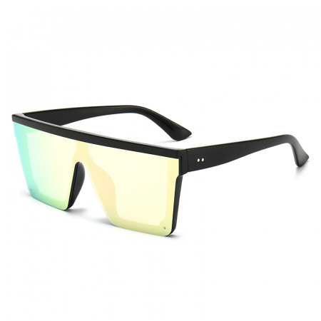 Ochelari de soare barbati - Ochelari de soare dreptunghiulari, oversize, UV400, Tessero, lentile cu tenta turcoaz, negru