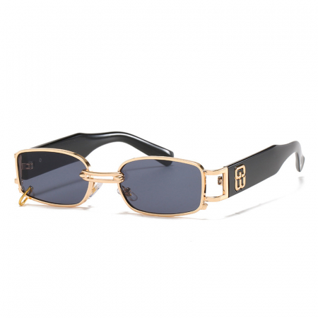 Ochelari de soare dama - Ochelari de soare dreptunghiulari retro, model unisex, protectie UV400, auriu cu negru, Tessero