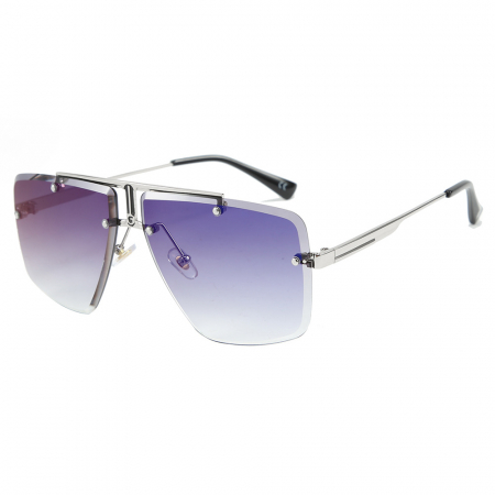 Ochelari de soare barbati - Ochelari de soare luxury, unisex, rame metalice, lentila cu tenta albastra, Tessero, argintiu