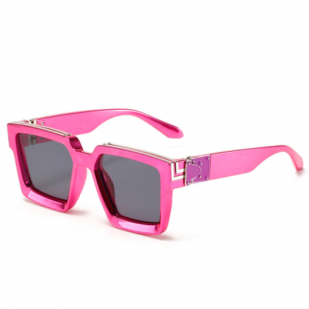 Ochelari de soare barbati - Ochelari de soare Milionaire Square, unisex, decorata cu metale, prrotectie UV400, Tessero, roz