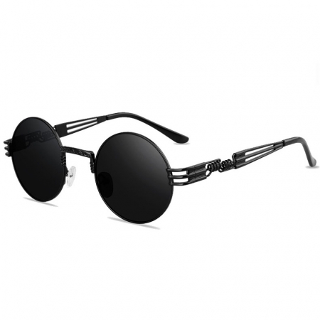Ochelari de soare barbati - Ochelari de soare model Retro rotunzi, rame din metal cu arc, Tessero, negru
