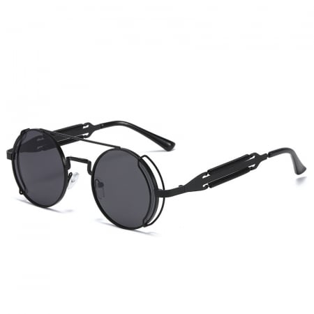 Ochelari de soare barbati - Ochelari de soare model Retro rotunzi, rame din metal, Tessero, negru