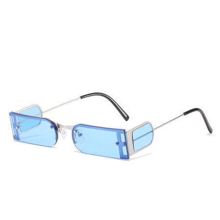 Ochelari de soare dama - Ochelari de soare, model Square slim, lentile laterale, protectie UV400, unisex, Tessero, albastru