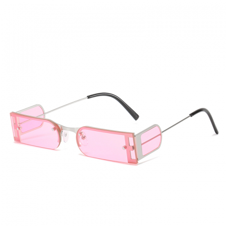 Ochelari de soare dama - Ochelari de soare, model Square slim, lentile laterale, protectie UV400, unisex, Tessero, roz