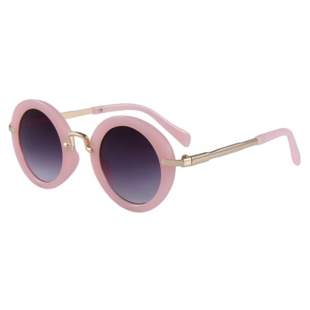 Ochelari de soare dama - Ochelari de soare pentru copii, unisex, model rotund, protectie UV400, brate metalice, Tessero, roz si auriu
