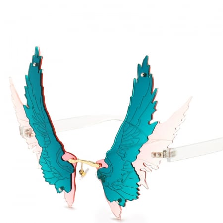 Ochelari de soare dama - Ochelari de soare pentru petreceri forma iregulara, model Aripi, unisex, Tessero, albastru si roz