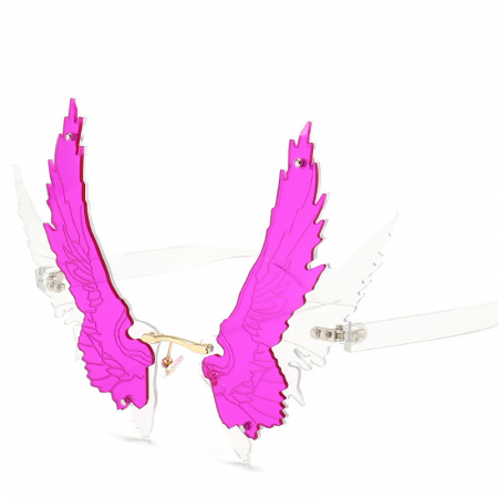 Ochelari de soare dama - Ochelari de soare pentru petreceri forma iregulara, model Aripi, unisex, Tessero, mov si transparent