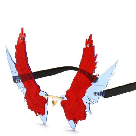 Ochelari de soare dama - Ochelari de soare pentru petreceri forma iregulara, model Aripi, unisex, Tessero, rosu si albastru