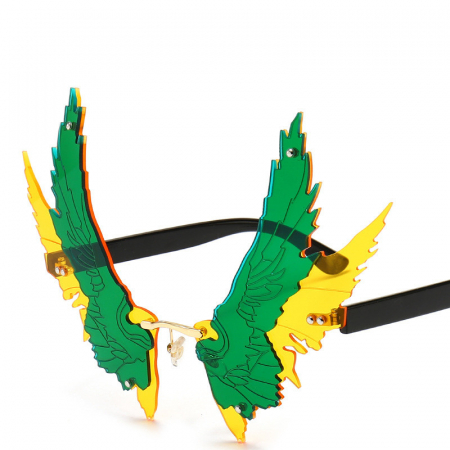 Ochelari de soare dama - Ochelari de soare pentru petreceri forma iregulara, model Aripi, unisex, Tessero, verde si galben