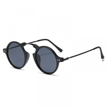 Ochelari de soare barbati - Ochelari de soare retro rotunzi slim, unisex, Steampunk, protectie UV400, Tessero, negru