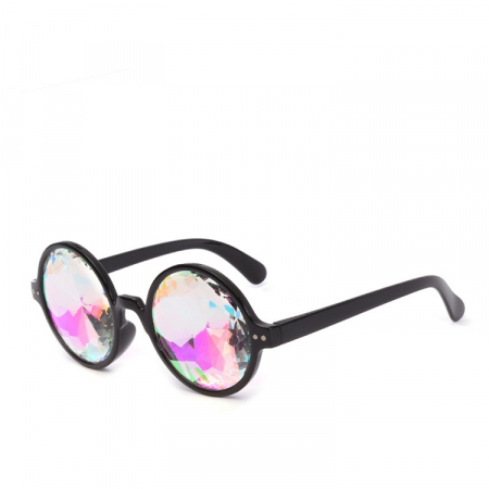 Ochelari de soare dama - Ochelari de soare rotunzi Caleidoscop, lentila cu tenta multicolora, Tessero, negru