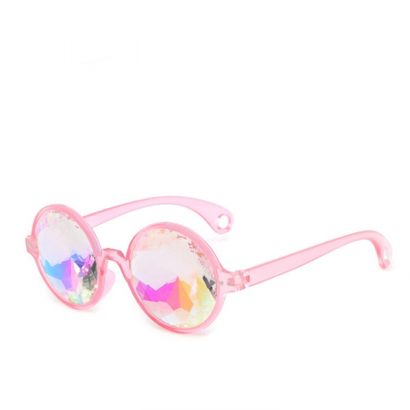 Ochelari de soare dama - Ochelari de soare rotunzi Caleidoscop, lentila cu tenta multicolora, Tessero, roz