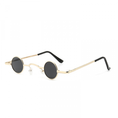 Ochelari de soare dama - Ochelari de soare rotunzi mini din metal, protectie UV400, unisex, model retro cu lentila de mici dimensiuni, Tessero, auriu